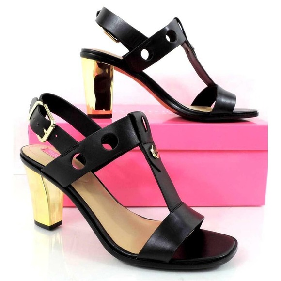 Isaac Mizrahi Sasha Metallic Heels Ankle Strap Sandal Studs Leather Black Size 8 - Picture 4 of 6